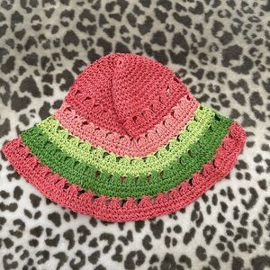 Gymboree Paper Straw Sun Hat in Pink Green Stripe Size 12-24 months